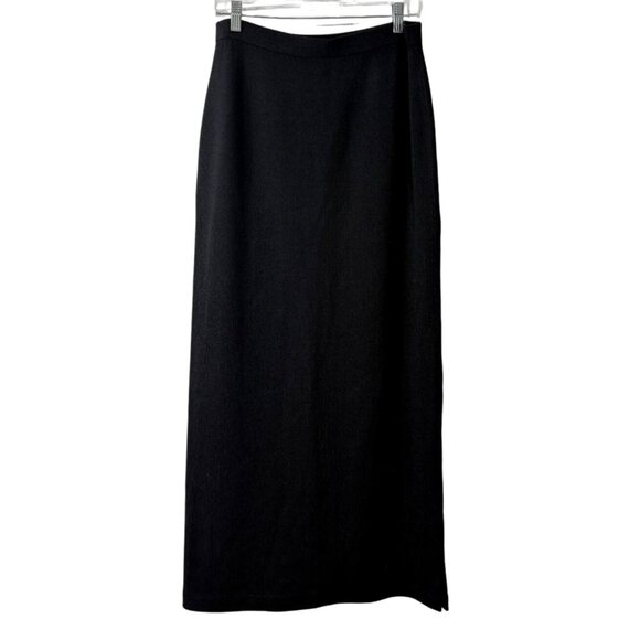St. John Basics Black Maxi Skirt Knit Pull-On Side-Slit Womens Size 10 - Picture 1 of 6